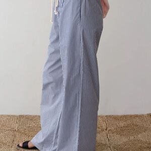 DONNI. Blue and White Striped Wide Leg Pants